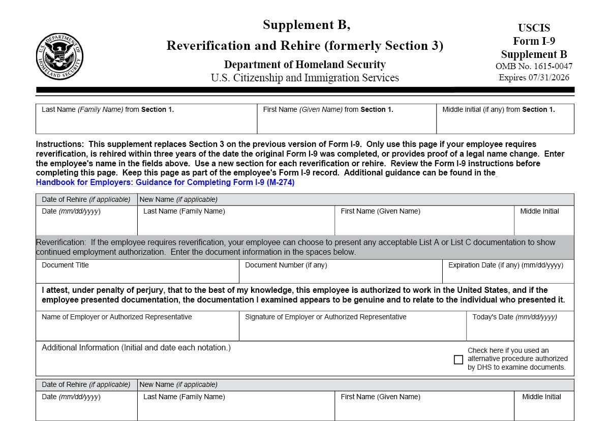 New I-9 Form - Supplement B