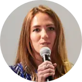 Woman talking with a microphone